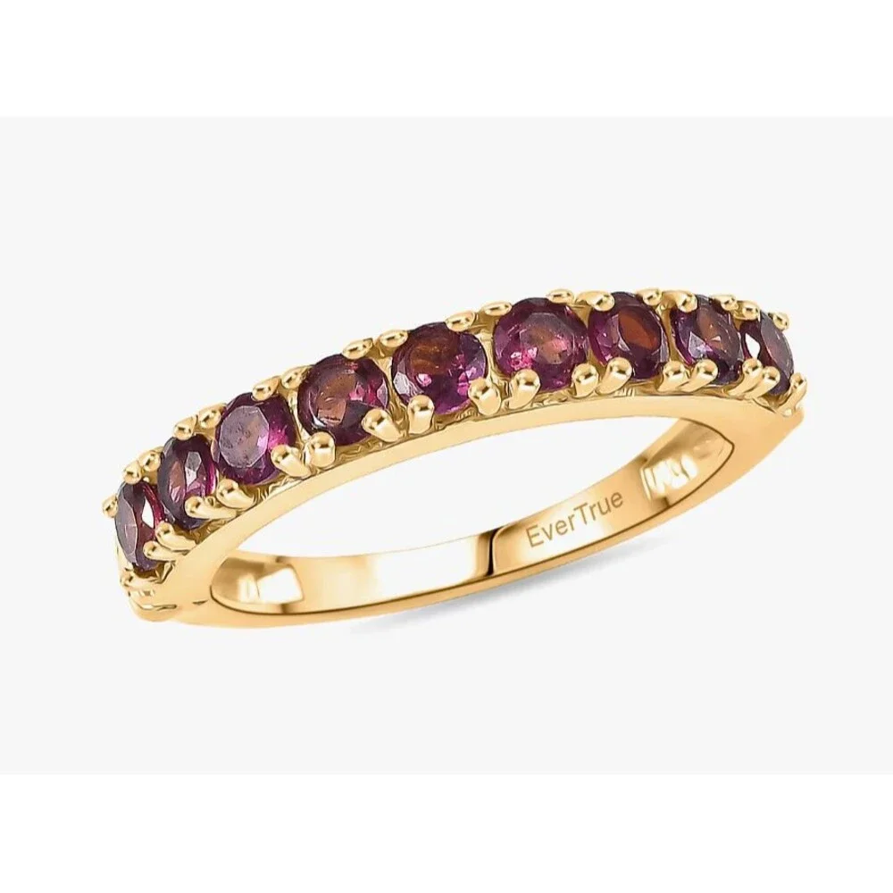 EverTrue Premium Orissa Rhodolite Garnet 1.50 ctw Band Ring in 18K YG Plated